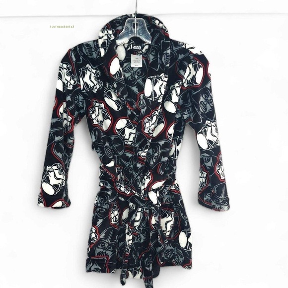 Star Wars Child Plush Bathrobe Darth Vader With Belt Black White Size M(8) - Picture 1 of 3